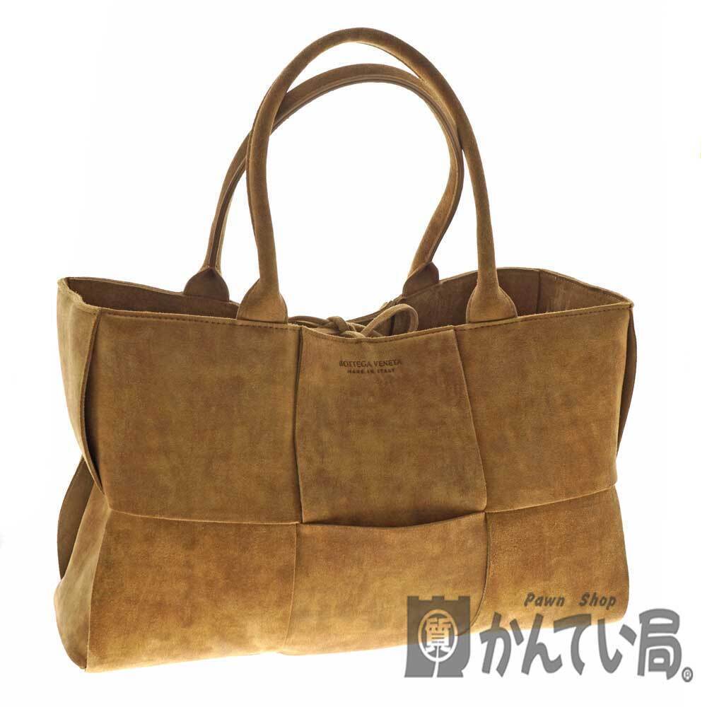 BOTTEGA VENETA The Arco Tote Bag Camel Tan Brown Suede Handbag Superb